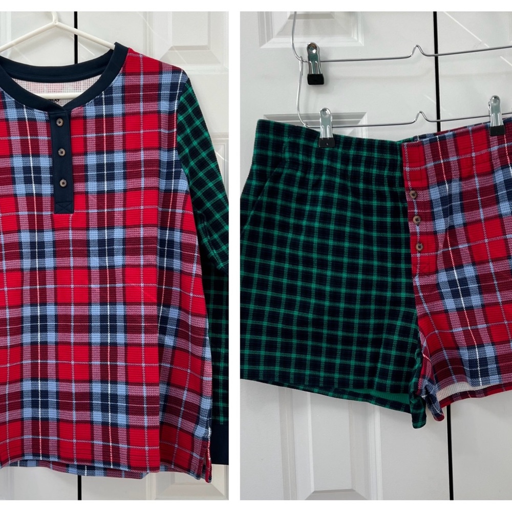 Lands End Waffle Weave 2 piece holiday print pajama short set